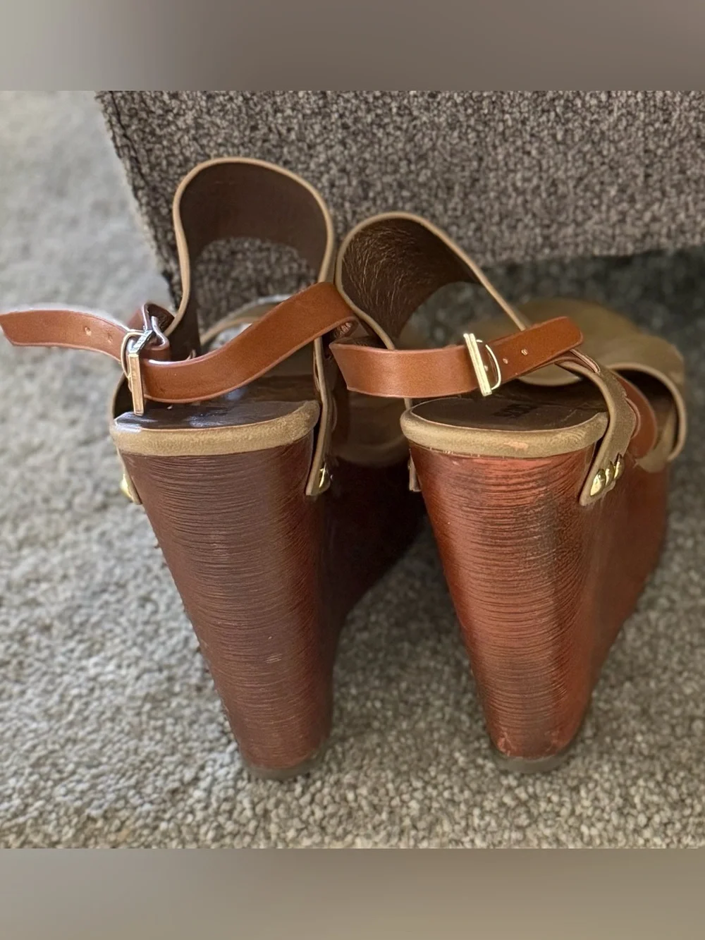 Soda Platform Wedge Sandals Tan Brown Ankle Strap Size 6.5